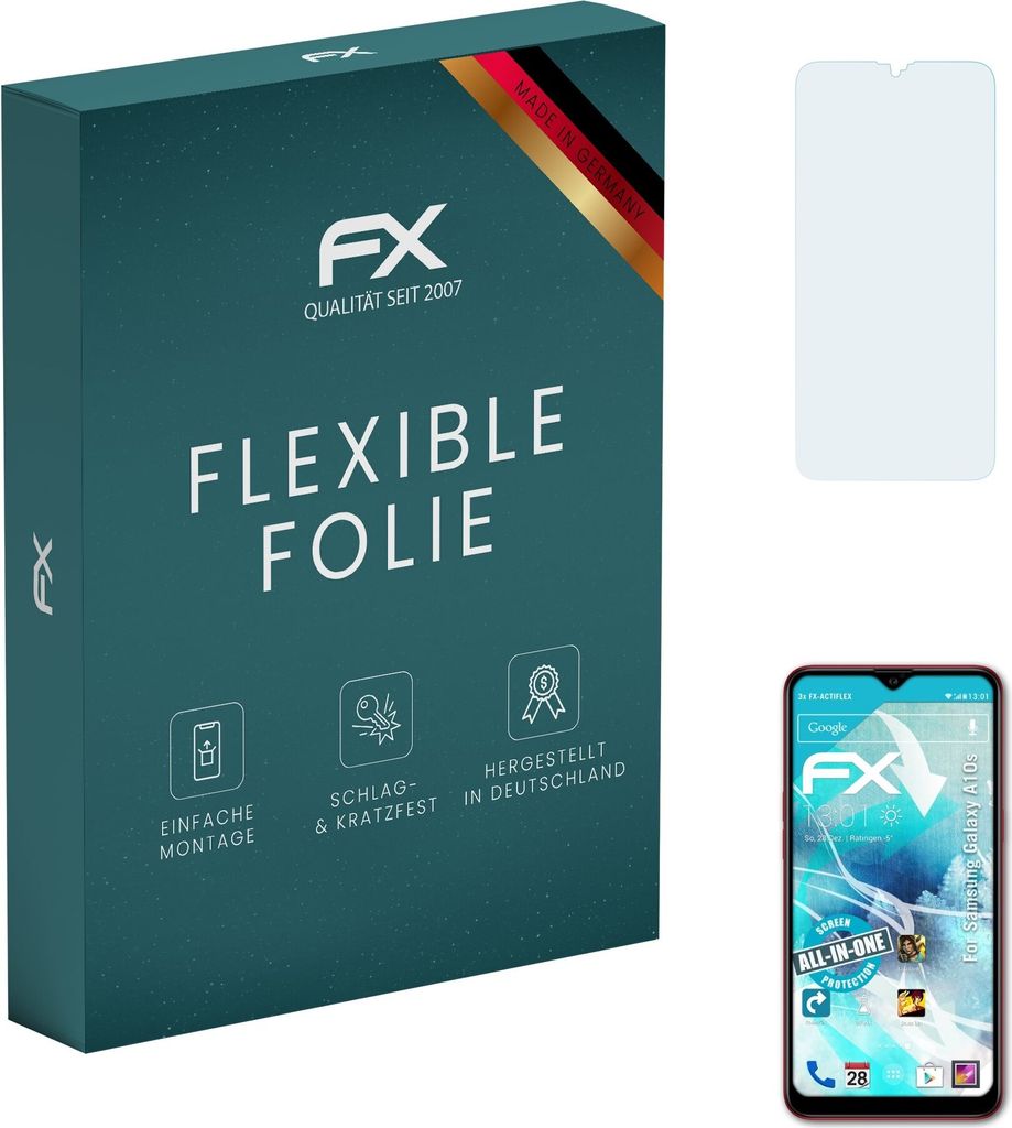 atFoliX FX-ActiFleX 3x Schutzfolie kompatibel mit Samsung Galaxy A10s Folie
