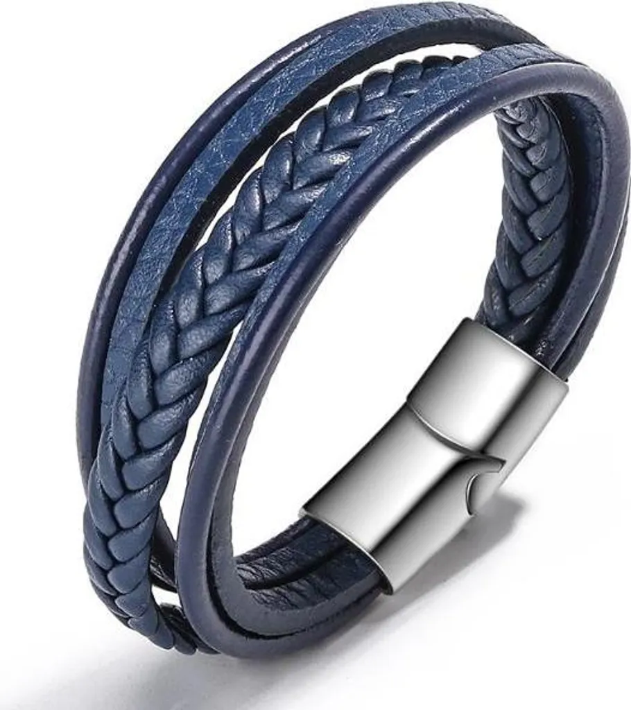 Bracciale Intrecciato Blu Navy 21 cm - Chiusura Magnetica Acciaio