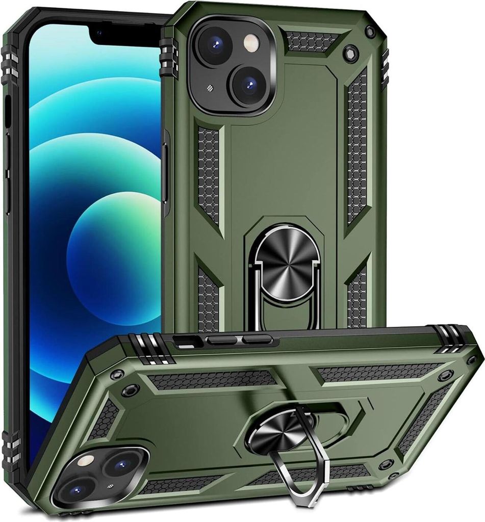 Conie Outdoor Schutzhülle für iPhone 15 Tasche Silikon Hard Case Cover Hülle mit Halter Ständer in Grün