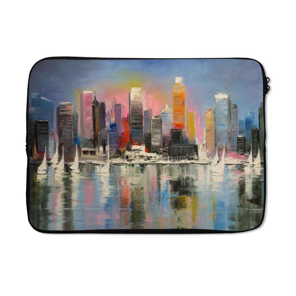 MuchoWow Laptop Hülle 13 Zoll Gemälde - Öl - Skyline - Wasser Laptoptasche - Laptophülle - Sleeve - Rundumschutz