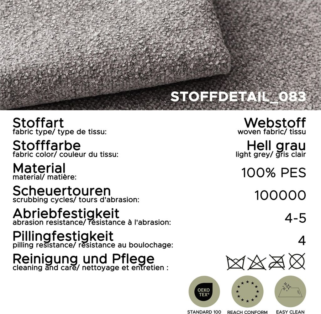 xonox.home Venti Sofa 4 Sitzer hellgrau B/H/T: 286x92x97cm