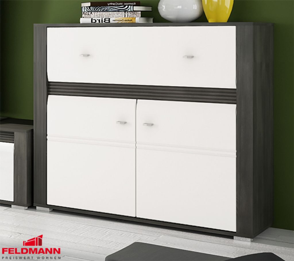 Kommode Anrichte 2-türig 109cm schwarzkiefer / weiß Hochglanz