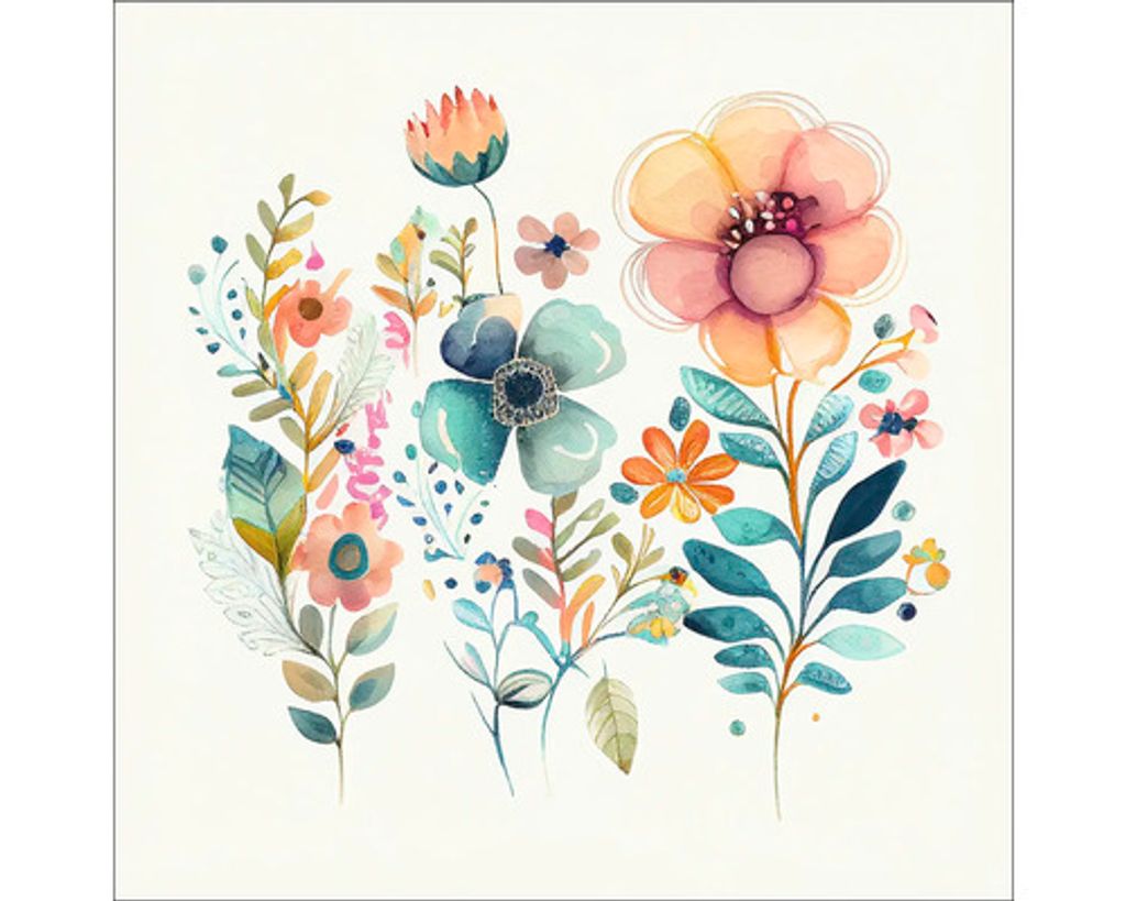 Glasbild Watercolor Flowers XIII 50x50 cm
