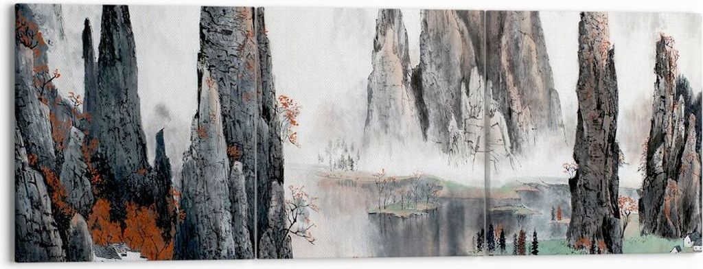 Bild auf Leinwand - Leinwandbild - Berge Märchen Nebel - 150x50cm - Wand Bild - Wanddeko - Leinwanddruck - Bilder - Kunstdruck - Wanddekoration - ...