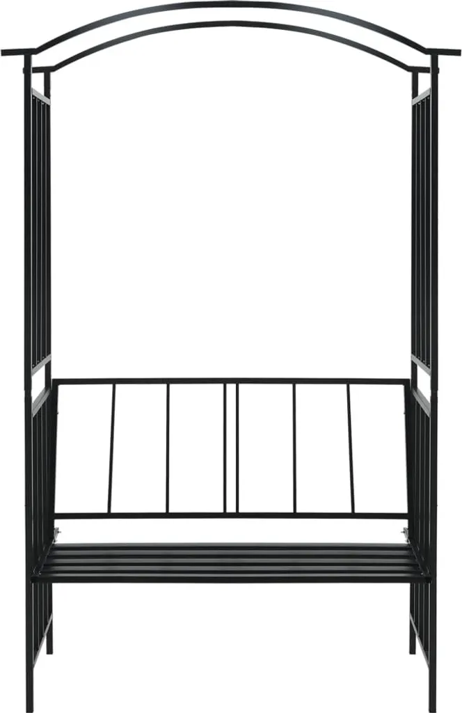 Arche de jardin avec banc en métal noir 128x50x207 cm pour extérieur