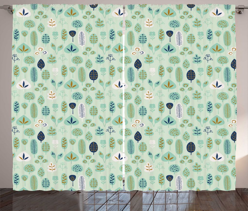 ABAKUHAUS Wald Rustikaler Gardine, Kunst Beeinflusst Blätter Botanik, Wohnzimmer Universalband Gardinen mit Schlaufen und Haken, 280 x 225 cm, Hel...