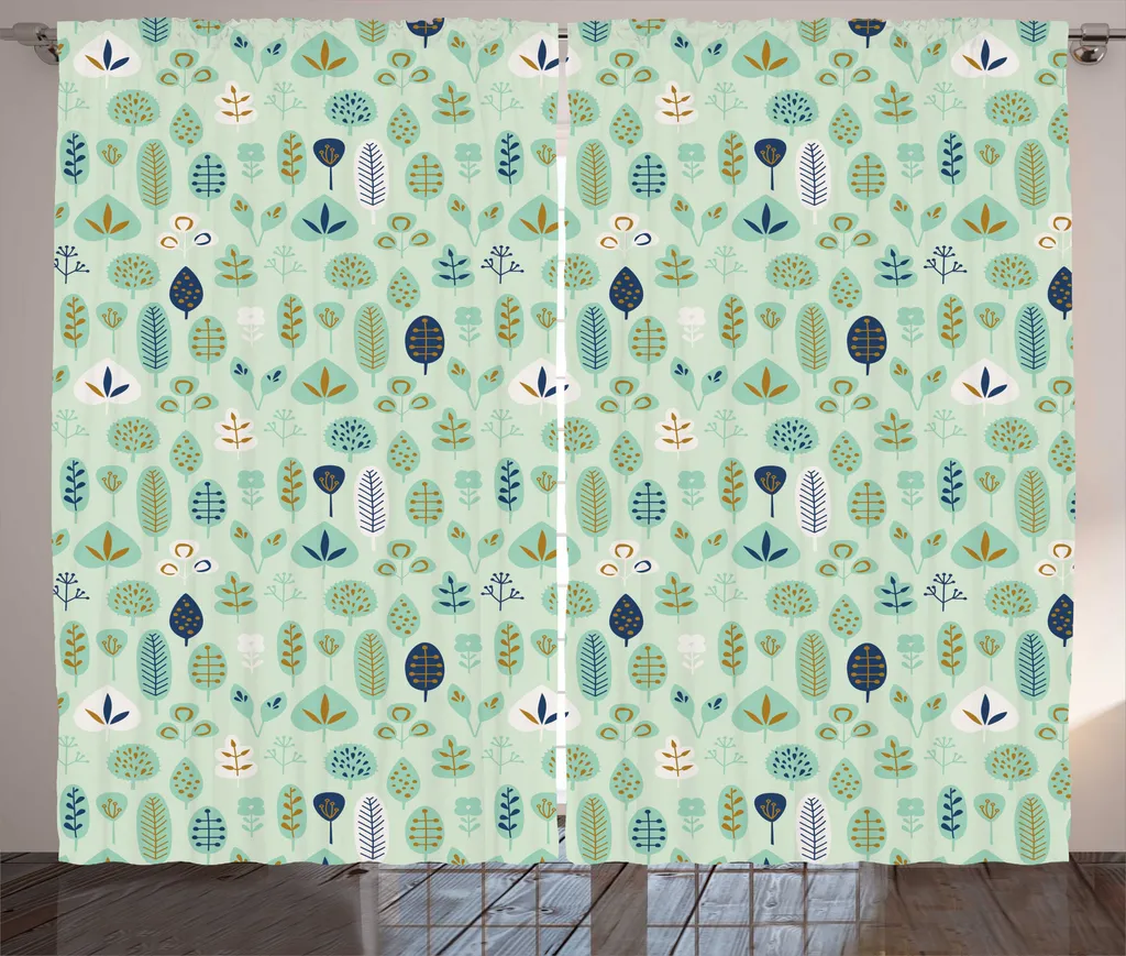 Rideau pour Grandes Fenêtres Vert Clair Botanique 280x225cm avec Crochets