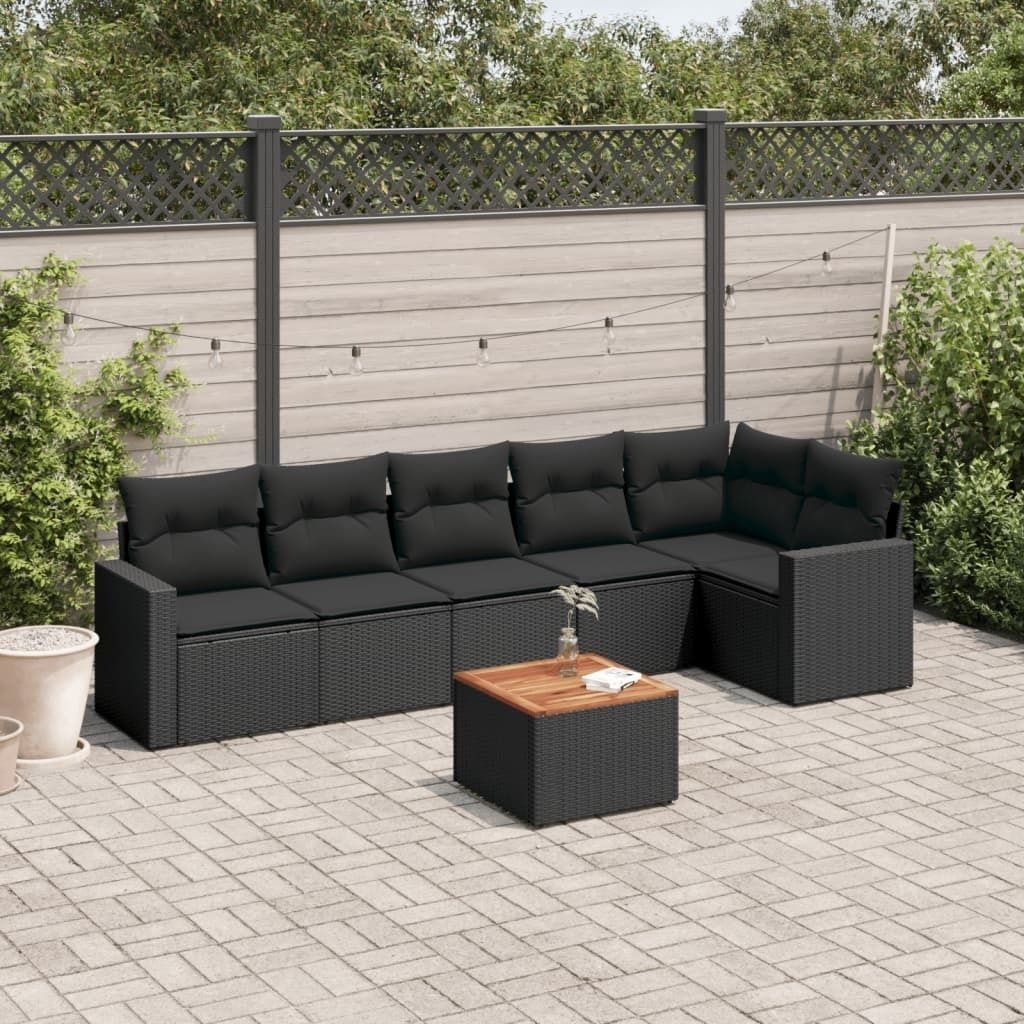 Gartenmöbelgarnituren - 7-tlg. Garten-Sofagarnitur mit Kissen Schwarz Poly Rattan Möbel21