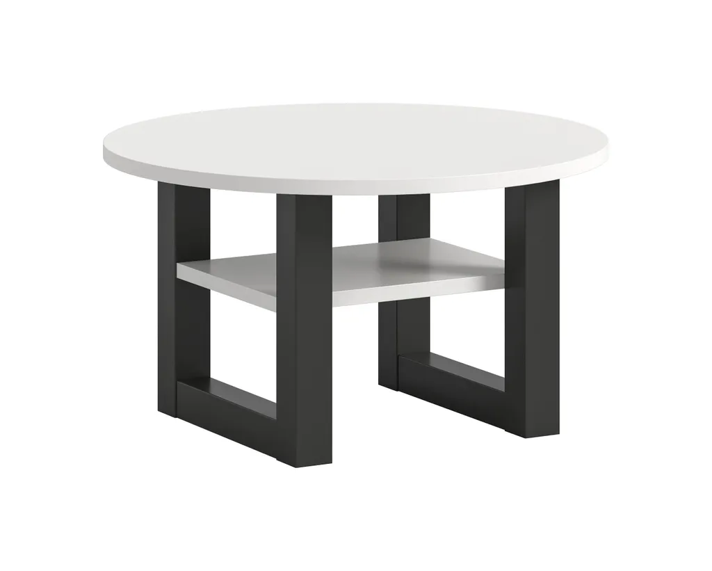 Table basse Seattle Ø75 cm blanc mat, double plateau et design robuste