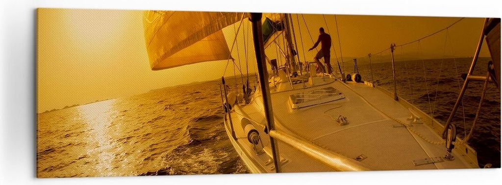 Bild auf Leinwand - Leinwandbild - Ozean Segelboot Yacht - 160x50cm - Wand Bild - Wanddeko - Leinwanddruck - Bilder - Kunstdruck - Wanddekoration -...