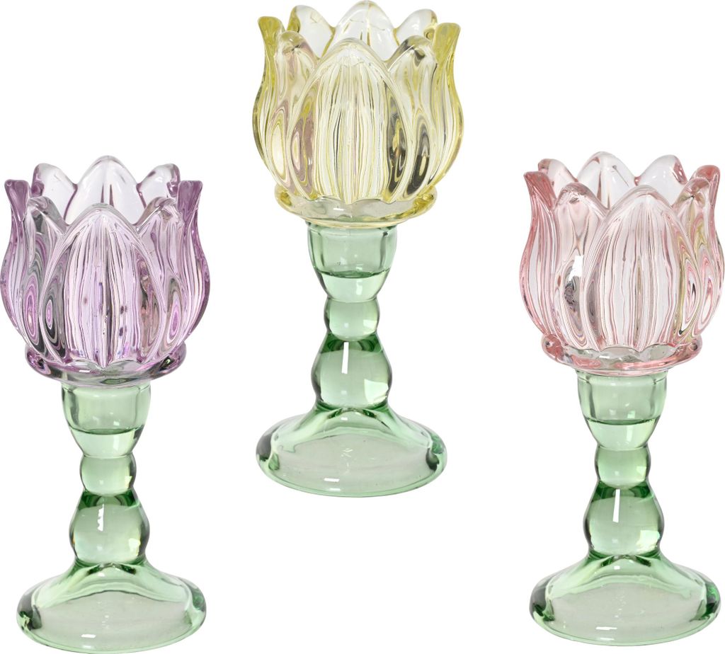 Teelichthalter im Blumendesign 7x16cm Glas 1 Stück sortiert Produktbild 