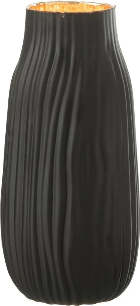 Vase Noir et Or avec Relief Rainuré J-Line Moyen en Verre Luxueux