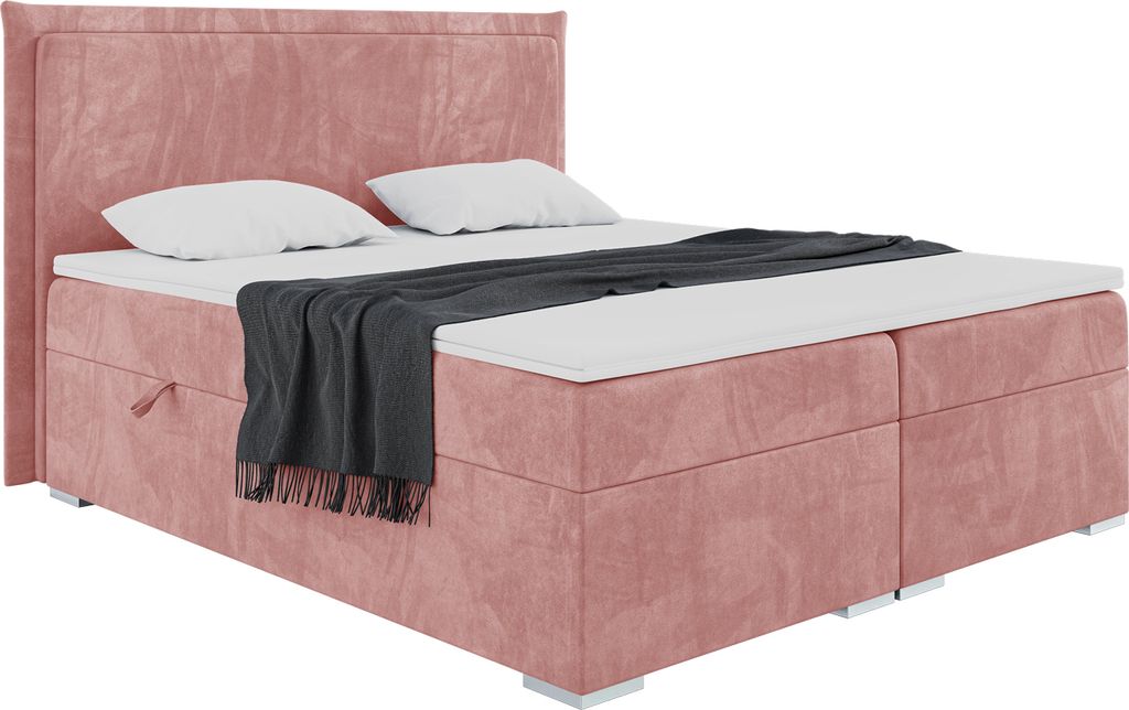 MEBLINI Boxspringbett mit Bettkasten - Gepolstert Doppelbett mit Matratze und Topper - Polsterbett mit Stauraum - Bett mit Kopfteil - Stauraumbett ...