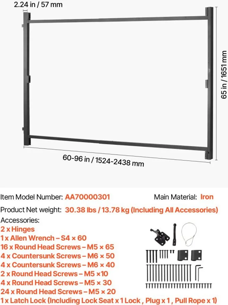 Kit de porte ajustable en fer 152-243cm structure de cadre robuste - 7