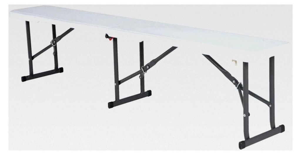 Klappbank in Weiß | 183x29x42 cm | Sitzbank aus HDPE und Stahl | Klappbar und tragbar | UV-beständig und wetterfest | Tragfähigkeit von 360 kg |...