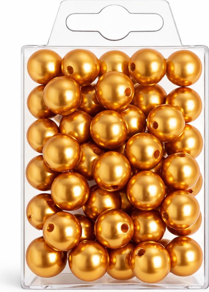 35 Kunstperlen 14 mm Wachsperlen Bastelperlen Dekoperlen mit Loch Kunststoff gold