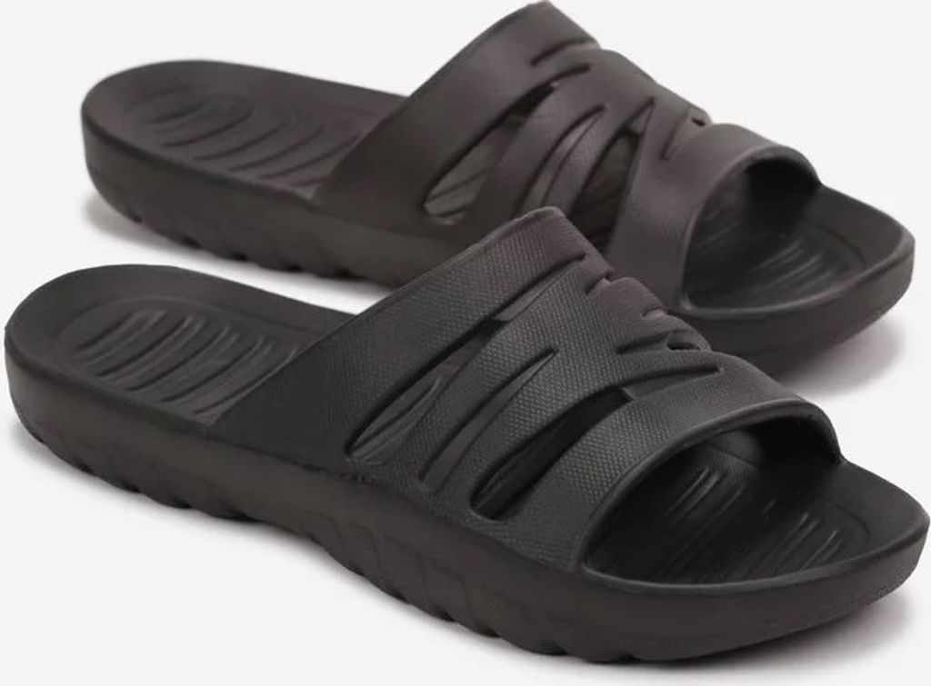 Damen Herren Badeslipper Hausschuhe Pool Garten Iffanire Schwarz Gr.45