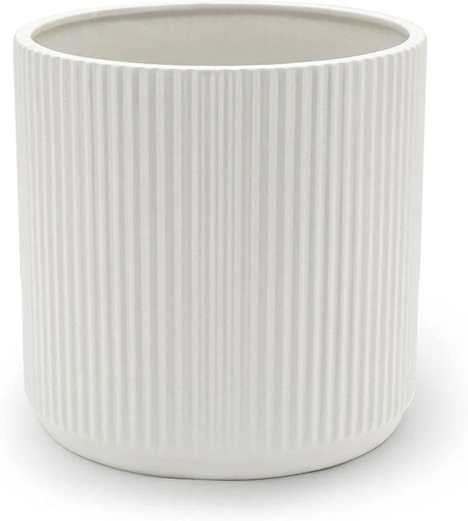 Pot de fleurs intérieur en céramique motif ondulé 20 cm, blanc pur