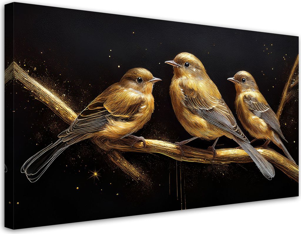 Leinwandbild Vögel Tiere Gold 100x50 Feeby Gold bild für die wand bereit zum aufhängen