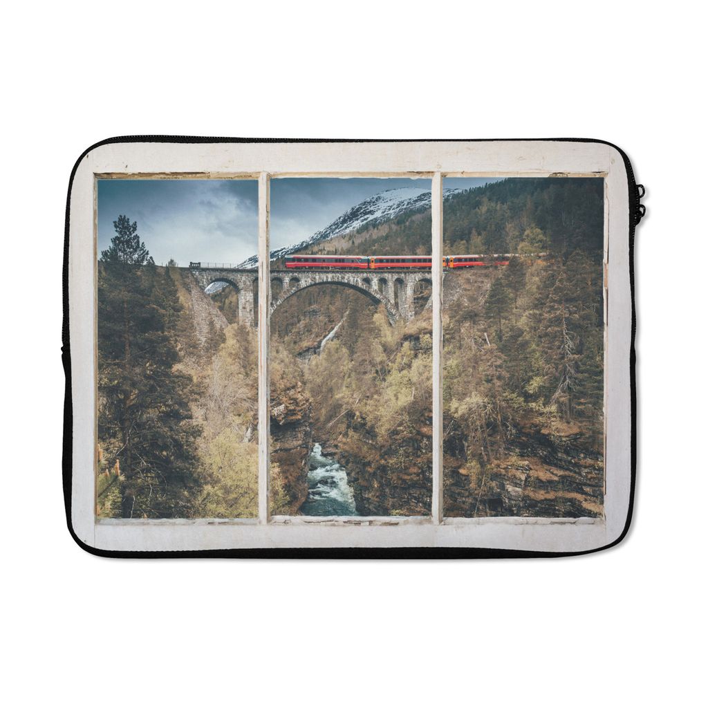 MuchoWow Laptop Hülle 14 ZollAussicht - Berg - Brücke Laptoptasche - Laptoptasche - Stoßsicher - Schutzhaube