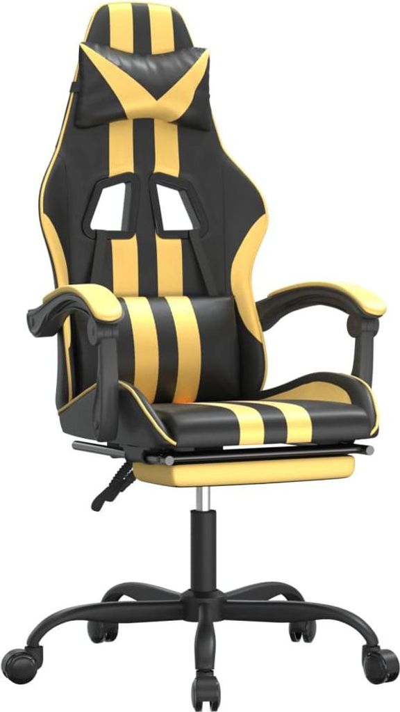vidaXL Gaming-Stuhl mit Fußstütze Drehbar Schwarz & Golden Kunstleder