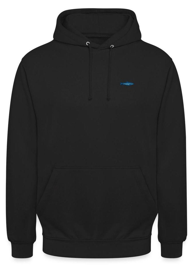 Spreadshirt Bestickte Forelle Uni Hoodie, S, Schwarz