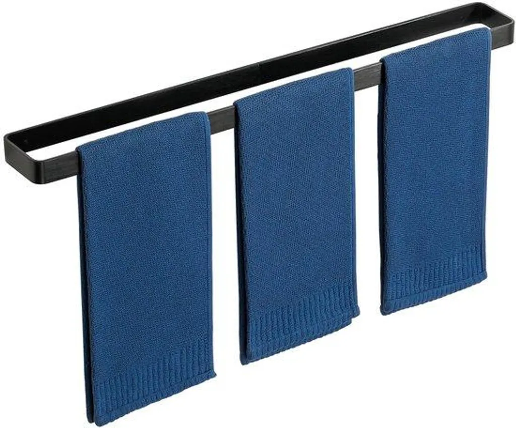 Porte-serviettes noir en aluminium 70 cm autocollant sans perçage