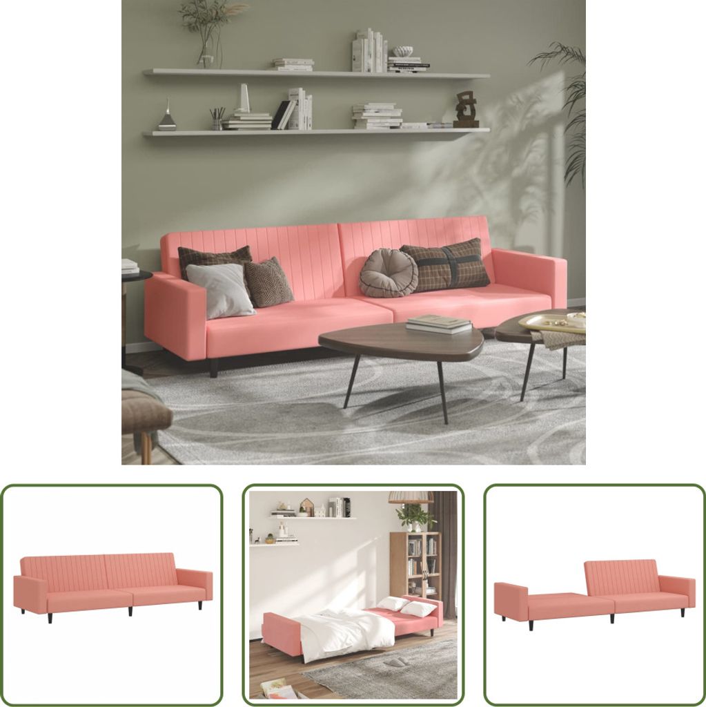 The Living Store Schlafsofa 2-Sitzer Rosa Samt