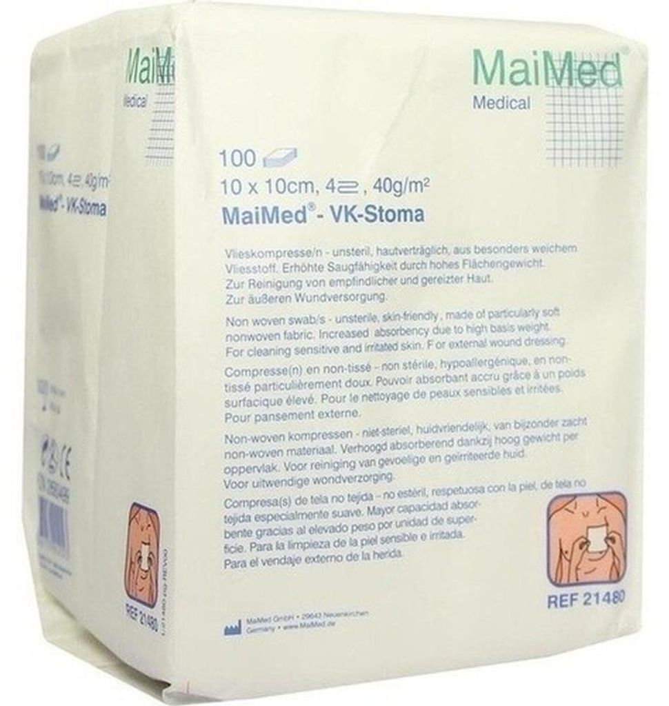 MaiMed Stoma-verbanden, non-woven, 4-laags, 10 x 10 cm, 100 Productafbeelding 