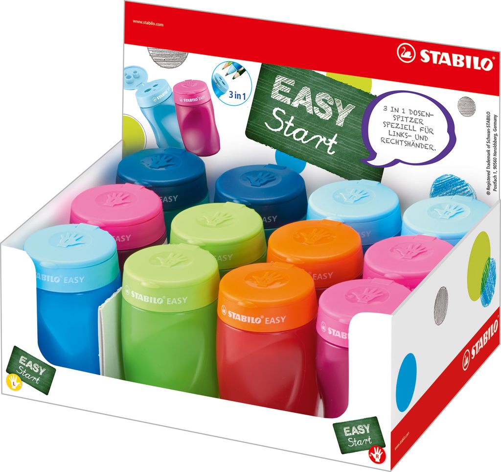 STABILO EASYsharpener für Linkshänder und Rechtshänder Dosenspitzer 12er Display