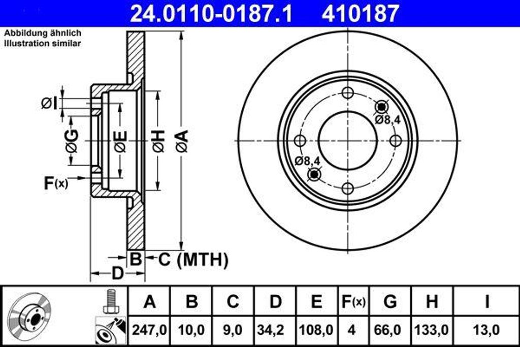 ATE 24.0110-0187.1 Bremsscheibe OE 95661748 kompatibel mit C15, Saxo, ZX, 106, 205, 206, 306, 309