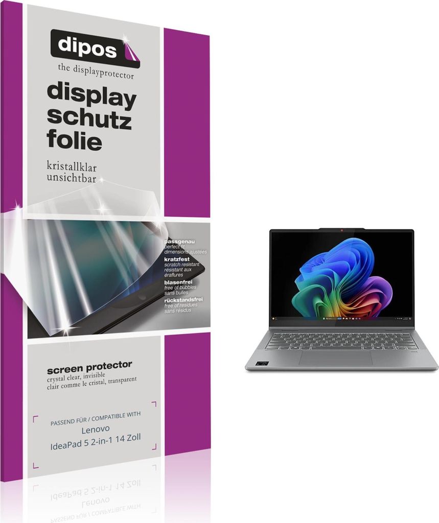 2x Schutzfolie für Lenovo IdeaPad 5 2-in-1 14 Zoll klar Displayschutzfolie Folie Display Schutz dipos