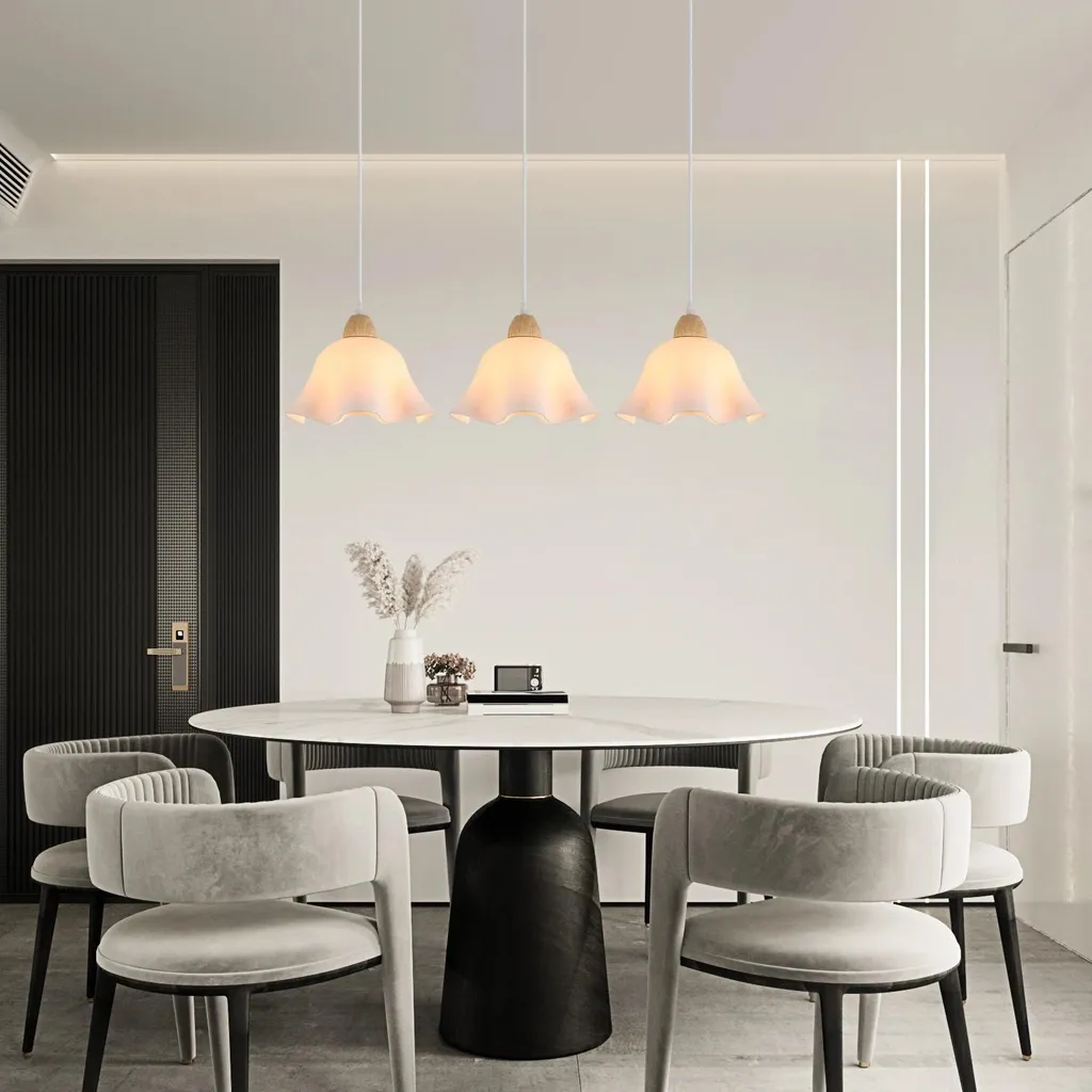 Suspension design nordique blanche 3 ampoules E27 avec abat-jour acrylique