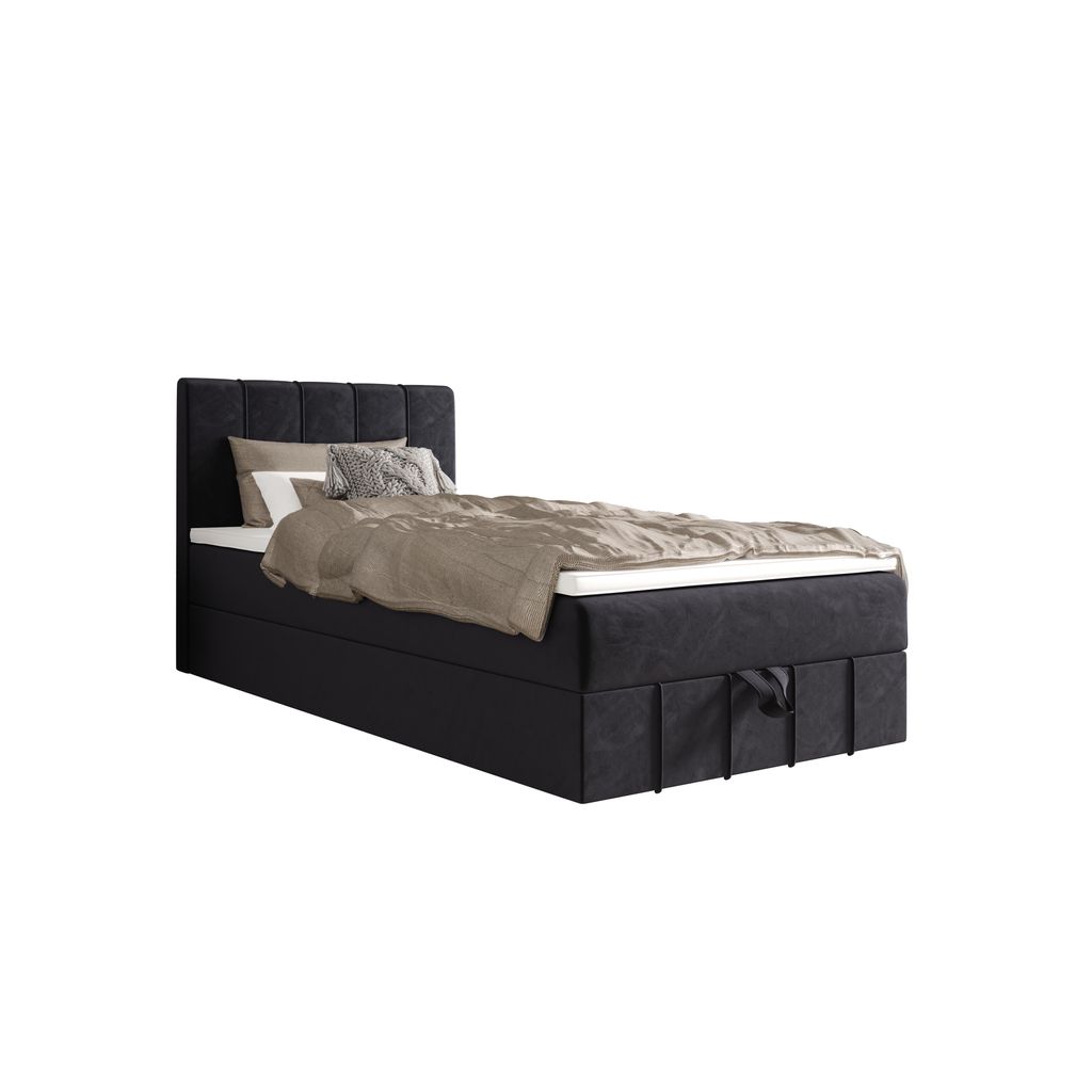 Boxspringbett mit Matratze und Bettkasten Einzelbett - Schlafzimmer Bett Baham - 80x200 cm - Schwarz