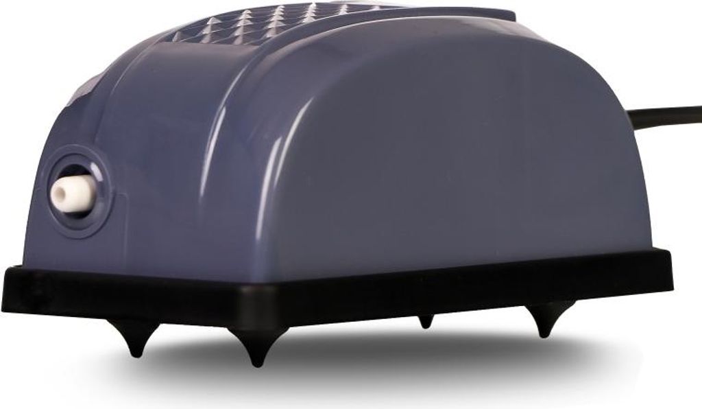 A gray and black air pump is shown against a white background.