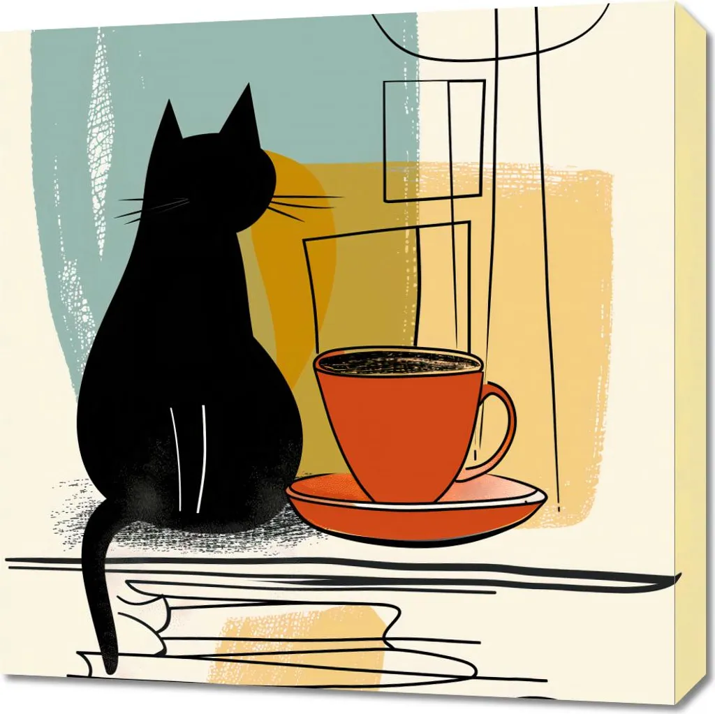 Quadro 60x60cm Gatto e caffè - 1
