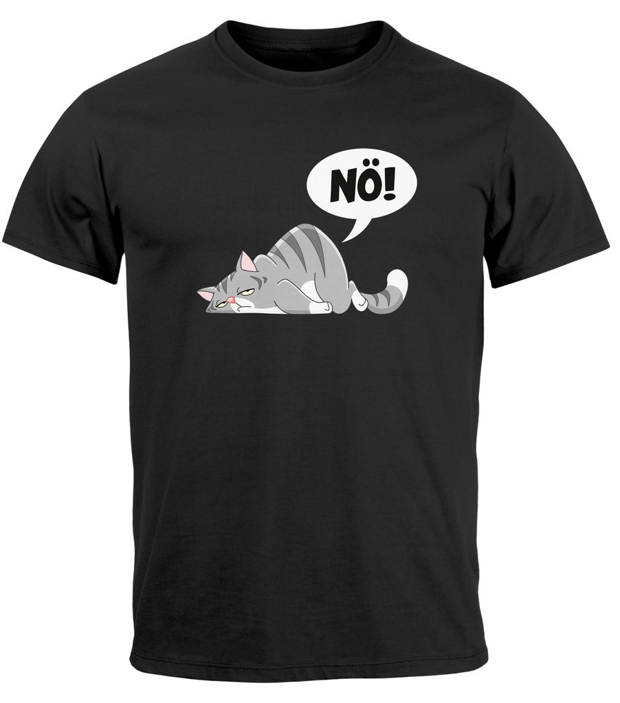 Herren T-Shirt Nö! Nein Katze pupsen furzen kein Bock Motivation Fun-Shirt Spruch lustig Moonworks schwarz M