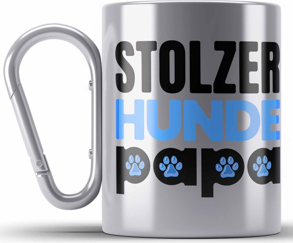 Trendation - Stolzer Hunde Papa Edelstahl Tasse Karabiner Geschenk Hundepapa Geschenkidee für Hunde-Papis Und Herrchen Becher (Silber)