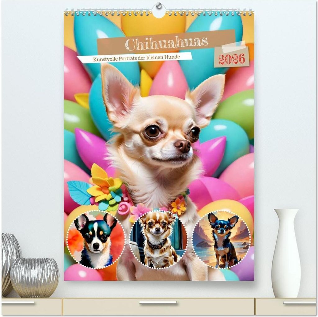 Chihuahuas. Kunstvolle Porträts der kleinen Hunde (hochwertiger Premium Wandkalender 2026 DIN A2 hoch), Kunstdruck in Hochglanz