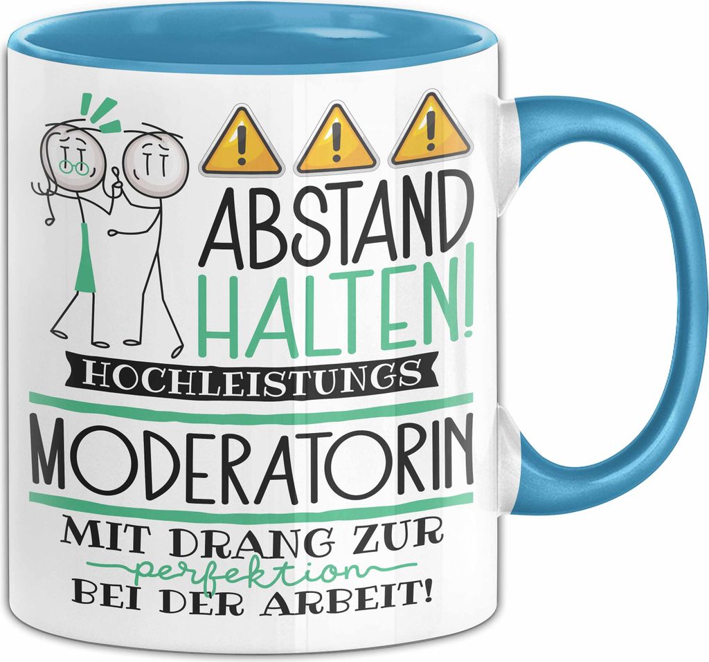 Moderatorin Tasse Geschenk Lustig Abstand Halten Hochleistungs-Moderatorin Mit Drang Zur Perfektion Bei Der Arbeit (Blau)