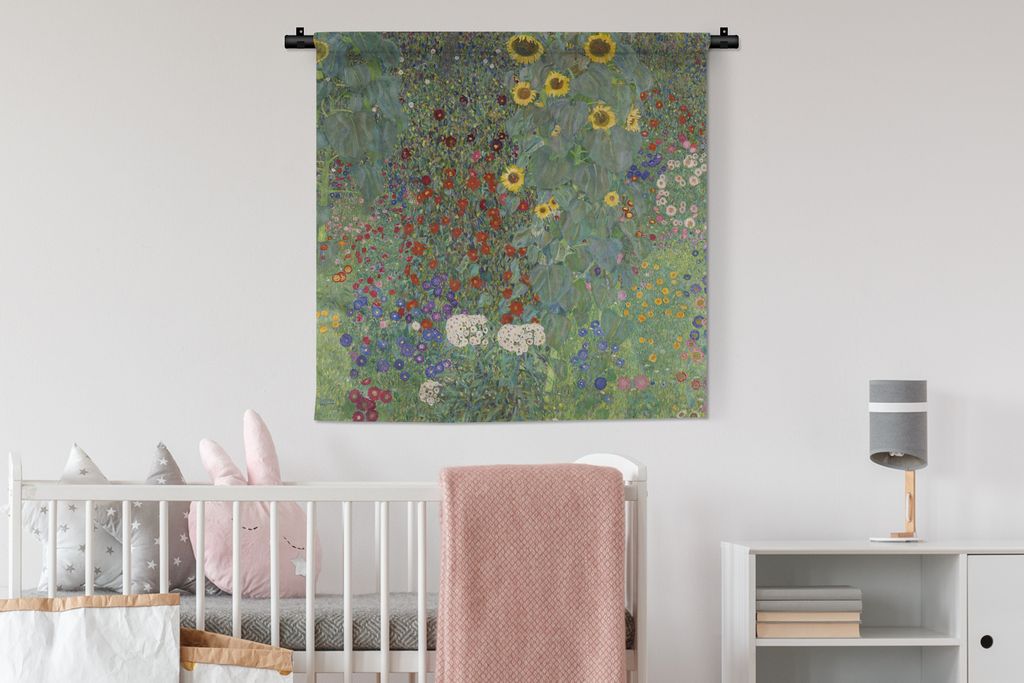 MuchoWow Wandteppich Wandbehang Bauerngarten mit Sonnenblumen - Gustav Klimt 90x90 cm Tapisserie Dekoration Wandtuch - Wandaufhänger