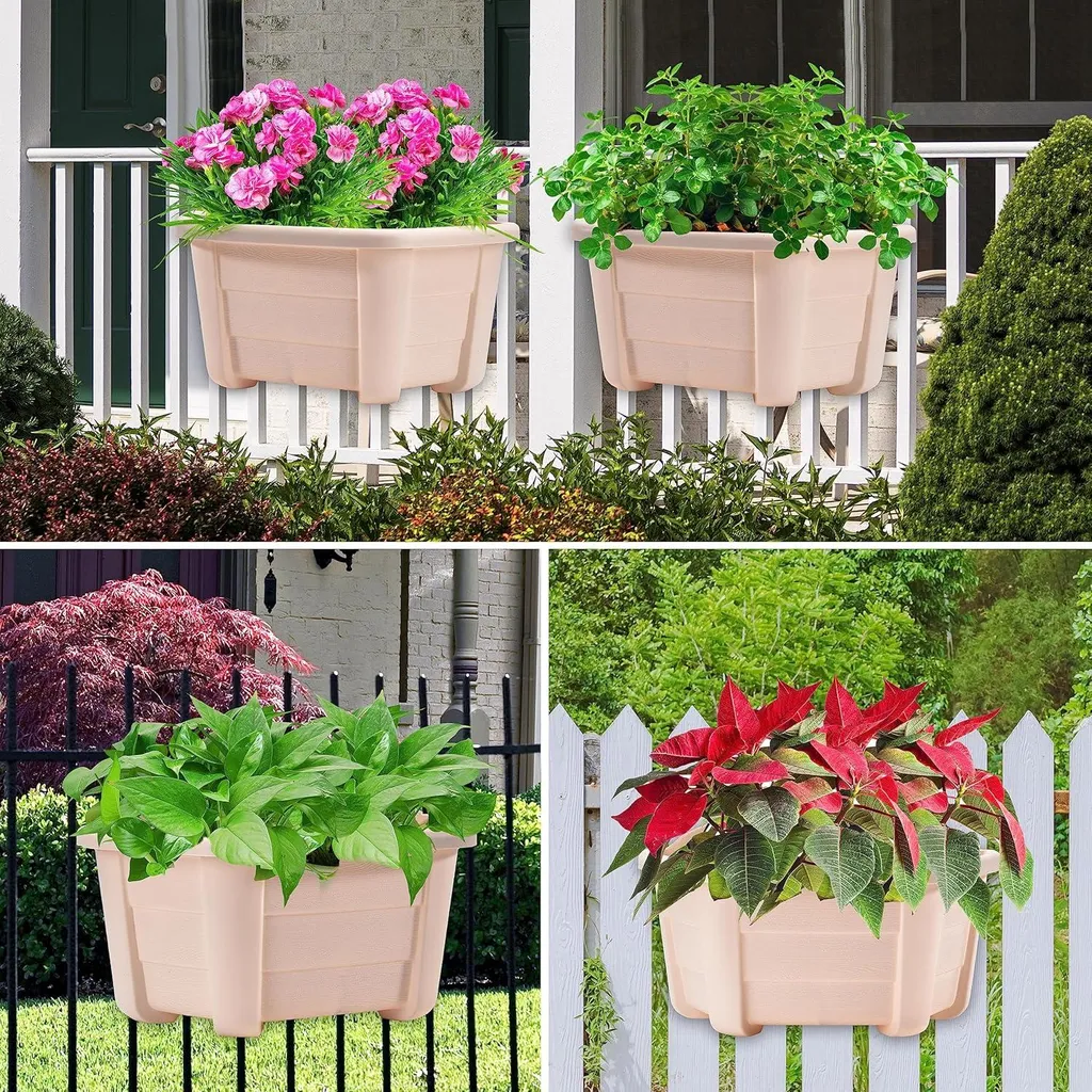 Lot de 8 Pots de Fleurs Suspendus Rétro en Plastique Beige pour Balcon
