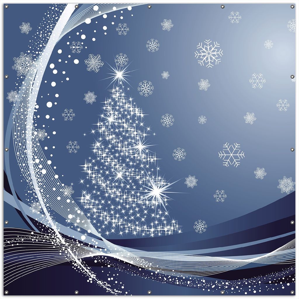 Wallario XXL Outdoor-Poster für Garten oder Balkon, Motiv Glitzernder Tannenbaum mit Schneeflocken, in ca. 200 x 200 cm