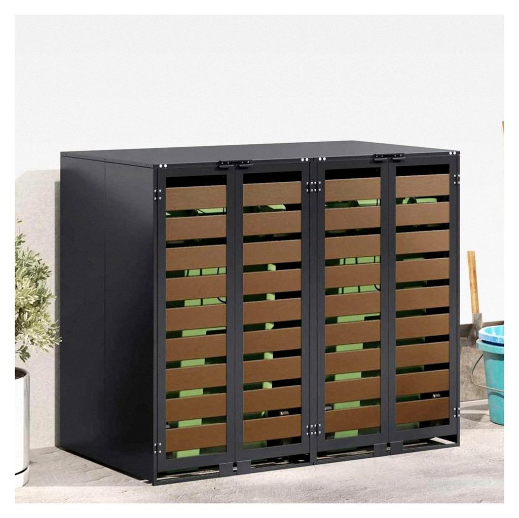 Müllbehälter für 2 Behälter 136 x 77,5 x 115,5 cm aus Stahl, Mülltonnenbox für Garten, Reihenhaus und Gewerbeflächen