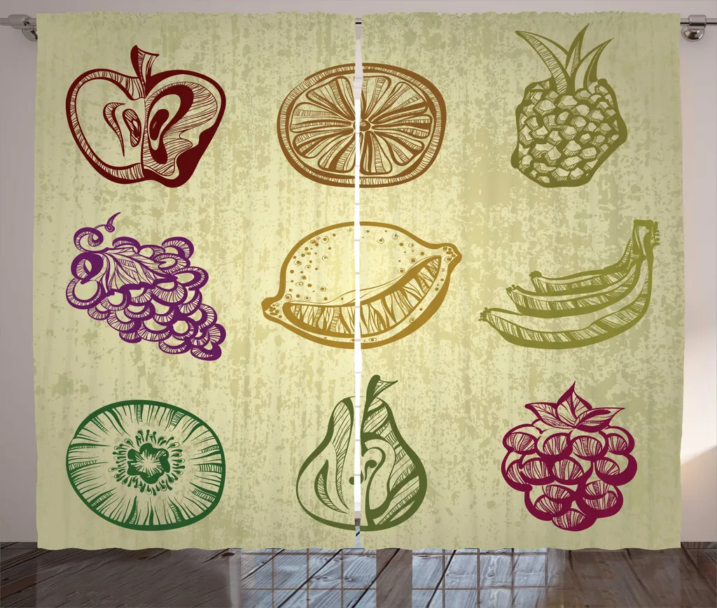Rideau aux motifs fruités 280x225 cm avec crochets et boucles inclus