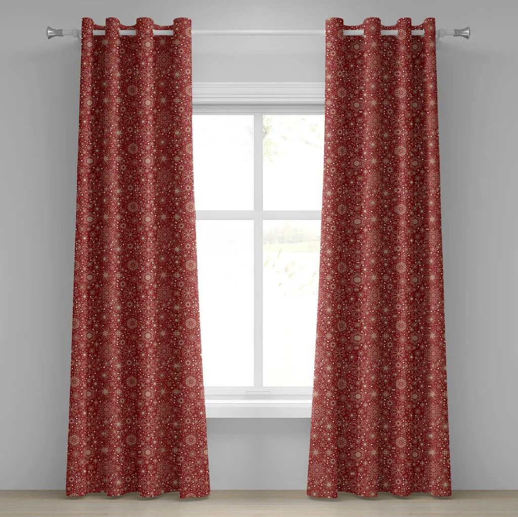 Rideau rouge vermillon et ivoire style filigrane flocons de neige 280x245