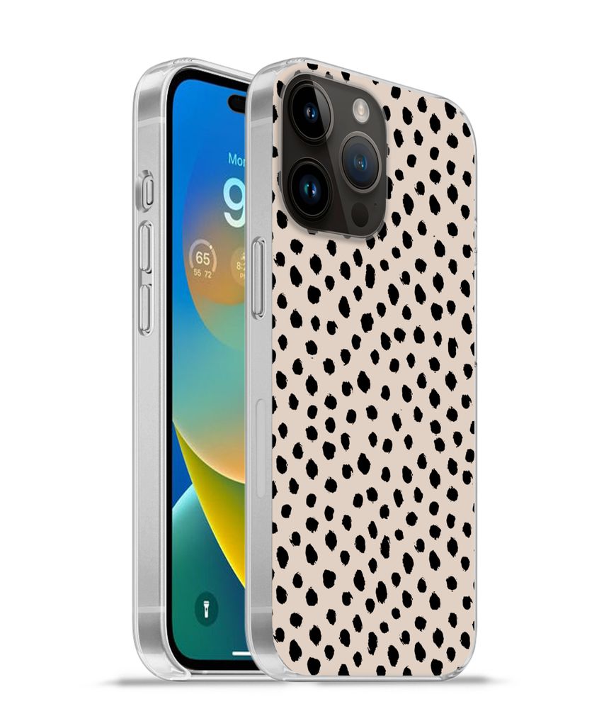 MuchoWow Handyhülle Schutzhülle Hülle für Apple iPhone 14 Pro Max Polka dots - Schwarz - Beige Silikon Softcase Handy Hülle - Hardcover