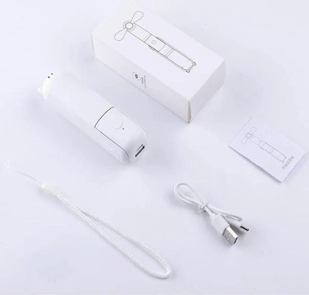 Ventilateur de poche portable 3-en-1 avec batterie externe USB blanc