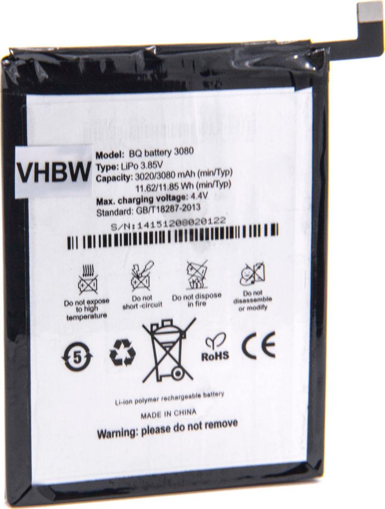 vhbw Akku Ersatz für BQ 3080 für Handy Smartphone Telefon (2950 mAh, 3,85 V, Li-Polymer)