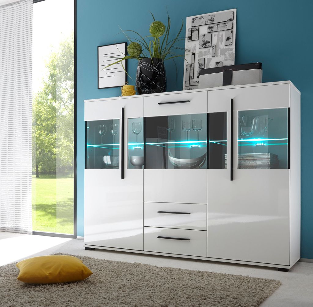 Highboard "Design-D" in weiß Hochglanz Kommode mit Produktbild 5